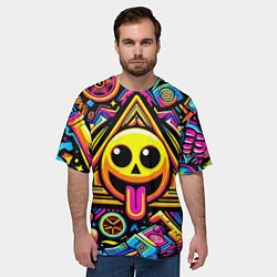 Футболка оверсайз мужская Красочный паттерн со смайликом - нейроарт, цвет: 3D-принт — фото 2