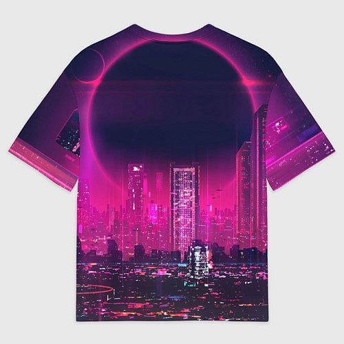Мужская футболка оверсайз DJ monkey - Neon city / 3D-принт – фото 2