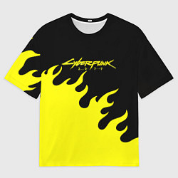 Мужская футболка оверсайз Cyberpunk 2077 желтый fire