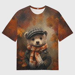 Мужская футболка оверсайз Мишка в клетчатой кепке