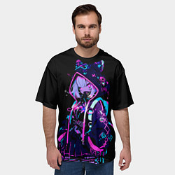Футболка оверсайз мужская Девушка неоновая кошка, цвет: 3D-принт — фото 2