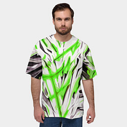Футболка оверсайз мужская Чёрно-зелёная агрессивная абстракция на белом фоне, цвет: 3D-принт — фото 2