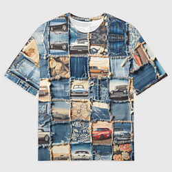 Мужская футболка оверсайз Пэчворк с автомобилями