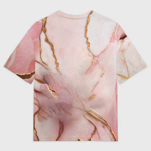 Мужская футболка оверсайз Розовый фламинго и лотос из мрамора и золота / 3D-принт – фото 2