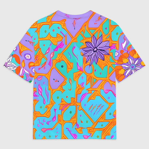Мужская футболка оверсайз Яркая абстракция цветы / 3D-принт – фото 2