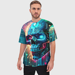 Футболка оверсайз мужская Cool cyber skull - neon glow, цвет: 3D-принт — фото 2