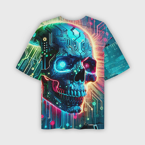 Мужская футболка оверсайз Cool cyber skull - neon glow / 3D-принт – фото 2