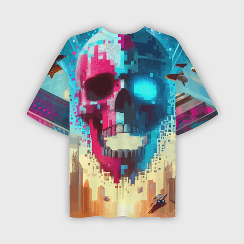 Мужская футболка оверсайз Cool vanguard neon cyber skull - ai art / 3D-принт – фото 2