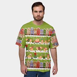Футболка оверсайз мужская Много капибар семьей на Новый год и Рождество, цвет: 3D-принт — фото 2