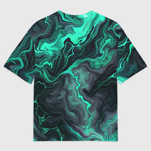 Мужская футболка оверсайз Бирюзовый мрамор на черном фоне / 3D-принт – фото 2