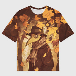 Мужская футболка оверсайз Чумной доктор в осеннем лесу