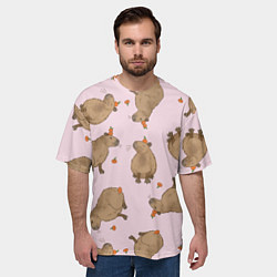 Футболка оверсайз мужская Паттерн с капибарами и мандаринками розовый, цвет: 3D-принт — фото 2