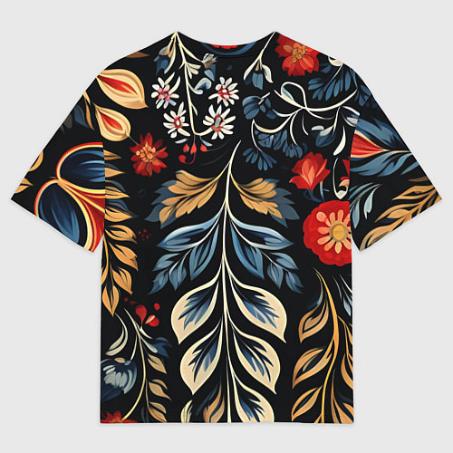 Мужская футболка оверсайз Русские узоры на черном фоне / 3D-принт – фото 2