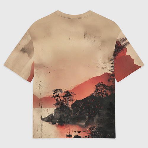 Мужская футболка оверсайз Башня на фоне алого заката - Япония / 3D-принт – фото 2