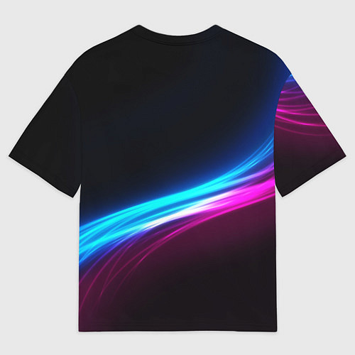 Мужская футболка оверсайз Россия неоновые волны / 3D-принт – фото 2
