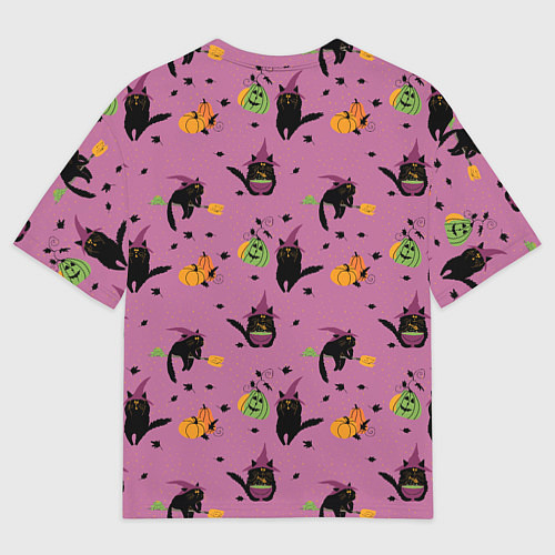 Мужская футболка оверсайз Хэллоуин и кот ведьмы / 3D-принт – фото 2