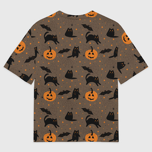 Мужская футболка оверсайз Хэллоуин и кот / 3D-принт – фото 2