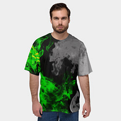 Футболка оверсайз мужская Зелёный и чёрный огонь, цвет: 3D-принт — фото 2