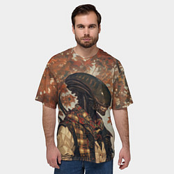 Футболка оверсайз мужская Ксеноморф в клетчатом шарфе, цвет: 3D-принт — фото 2