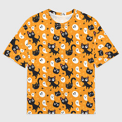 Футболка оверсайз мужская Паттерн с черными кошками, цвет: 3D-принт