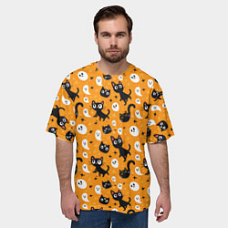 Футболка оверсайз мужская Паттерн с черными кошками, цвет: 3D-принт — фото 2