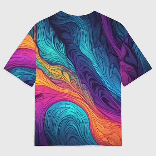 Мужская футболка оверсайз Перья эбру абстракция / 3D-принт – фото 2