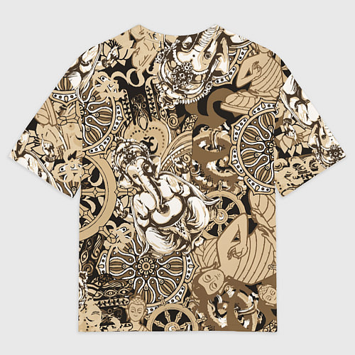 Мужская футболка оверсайз Колесо сансары Будда и Ганеша / 3D-принт – фото 2