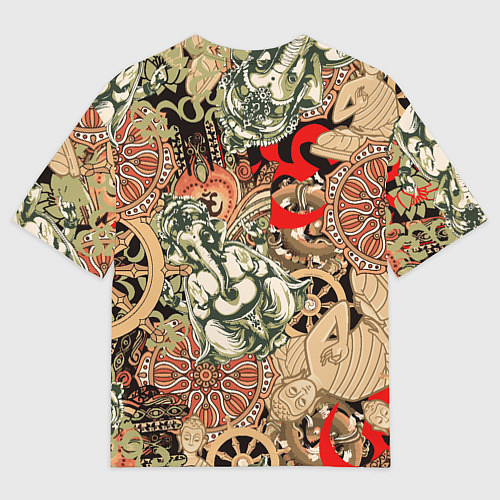 Мужская футболка оверсайз Будда и Ганеша на фоне сансары и мандалы / 3D-принт – фото 2