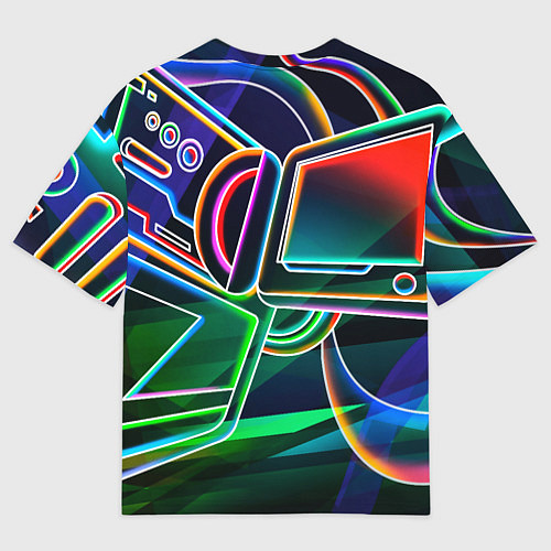 Мужская футболка оверсайз Неоновая психоделика геймер / 3D-принт – фото 2