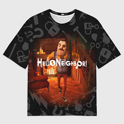 Мужская футболка оверсайз Привет сосед у камина