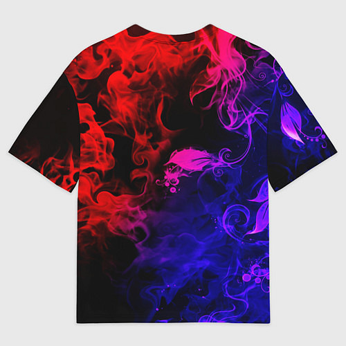Мужская футболка оверсайз Неоновый цветок в дыму / 3D-принт – фото 2