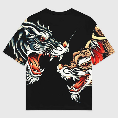 Мужская футболка оверсайз Битва драконов в стиле тату ирезуми / 3D-принт – фото 2