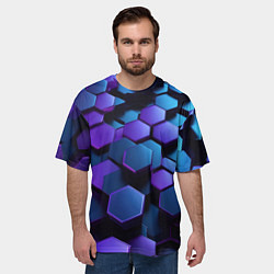 Футболка оверсайз мужская Трехмерные фиолетовые шестиугольники, цвет: 3D-принт — фото 2