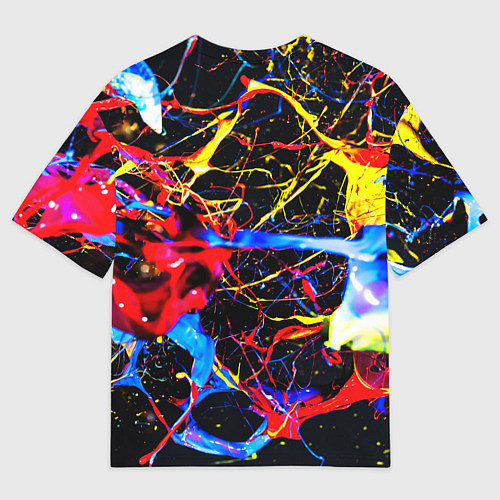 Мужская футболка оверсайз Неоновые брызги красок / 3D-принт – фото 2
