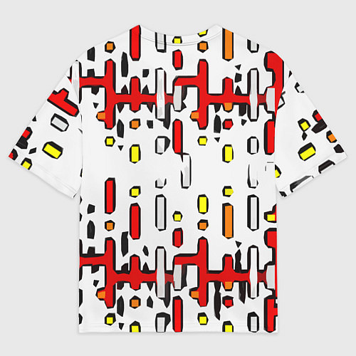Мужская футболка оверсайз Красно-жёлтые линии и точки на белом фоне / 3D-принт – фото 2