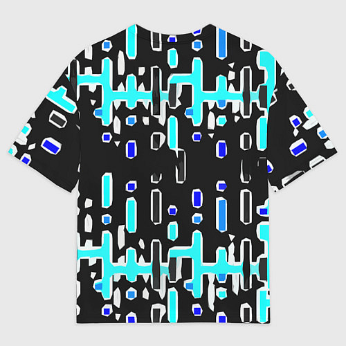 Мужская футболка оверсайз Синие линии и точки на чёрном фоне / 3D-принт – фото 2