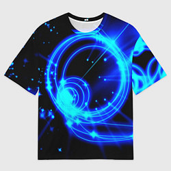 Футболка оверсайз мужская Оптические синие волны, цвет: 3D-принт