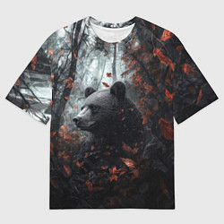Мужская футболка оверсайз Медведь в пасмурном лесу