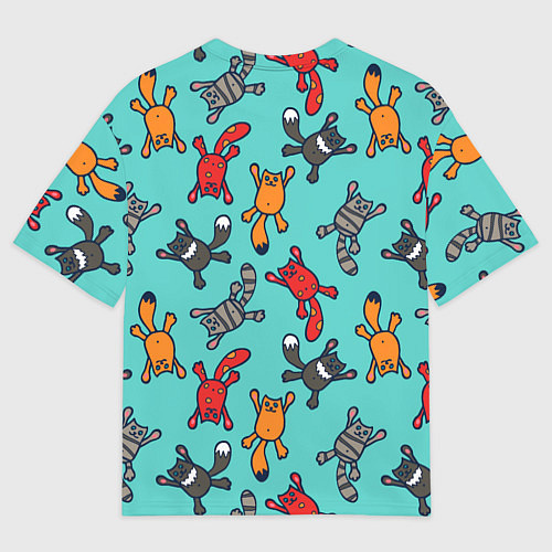 Мужская футболка оверсайз Цветные котики паттерн / 3D-принт – фото 2