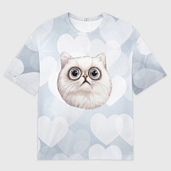 Футболка оверсайз мужская Белый кот невдупленыш, цвет: 3D-принт