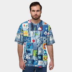 Футболка оверсайз мужская Minecraft значки на пэчворк, цвет: 3D-принт — фото 2