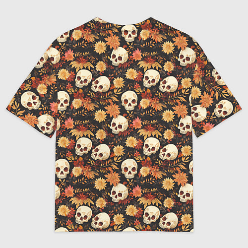 Мужская футболка оверсайз Черепа и цветы - паттерн / 3D-принт – фото 2