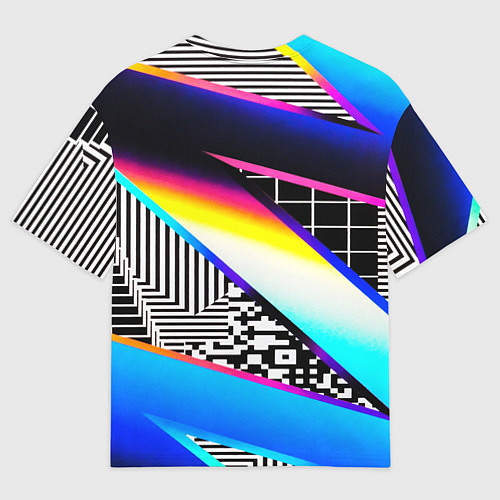 Мужская футболка оверсайз Neon stripes geometry / 3D-принт – фото 2