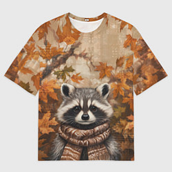 Мужская футболка оверсайз Осенний енот в шарфе