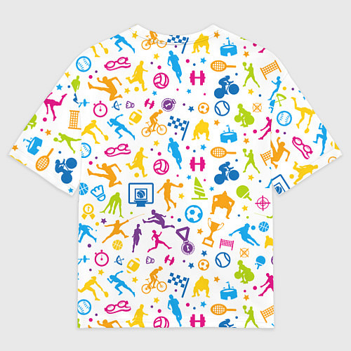 Мужская футболка оверсайз Все виды спорта на белом фоне / 3D-принт – фото 2