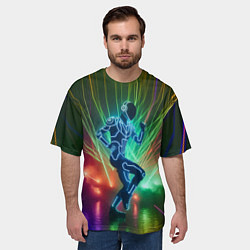 Футболка оверсайз мужская Neon cyber dance - ai art fantasy, цвет: 3D-принт — фото 2