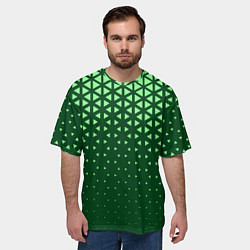 Футболка оверсайз мужская Геометрический градиент - зелёно-салатовый, цвет: 3D-принт — фото 2