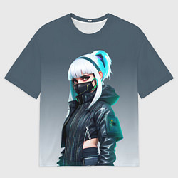 Мужская футболка оверсайз Красивая блондинка в маске - киберпанк