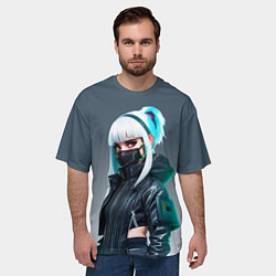 Футболка оверсайз мужская Красивая блондинка в маске - киберпанк, цвет: 3D-принт — фото 2