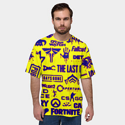 Футболка оверсайз мужская Логотипы игр на жёлтом, цвет: 3D-принт — фото 2